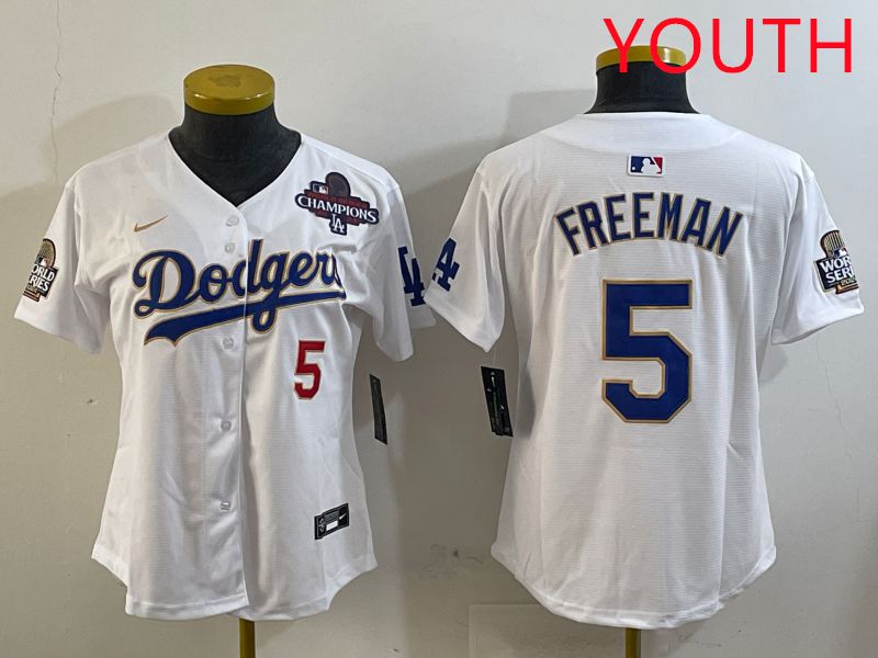 Youth Los Angeles Dodgers #5 Freeman White Gold Game 2025 Nike MLB Jersey style 3